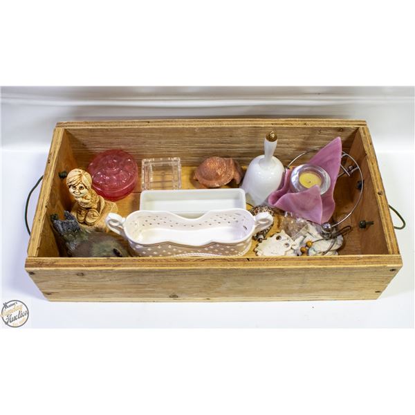 WOODEN BOX W/VARIOUS VINTAGE