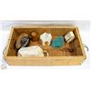 Image 1 : WOODEN BOX WITH COLLECTABLES SAD IRON
