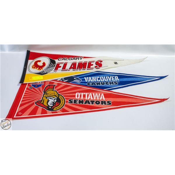 3 VINTAGE NHL FELT PENNANTS TOGETHER