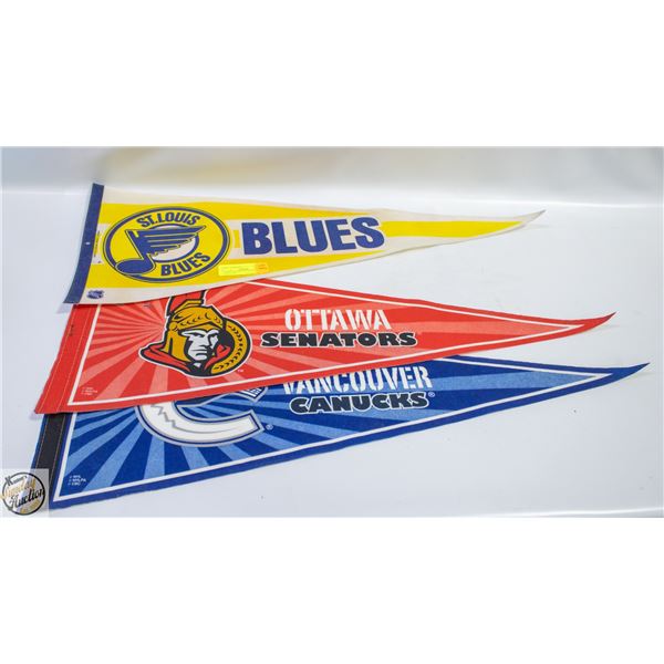 3 VINTAGE NHL FELT PENNANTS TOGETHER