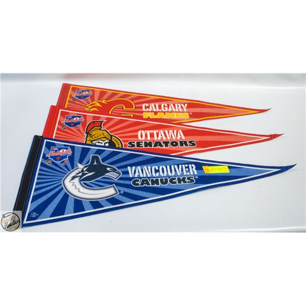 3 VINTAGE NHL FELT PENNANTS TOGETHER