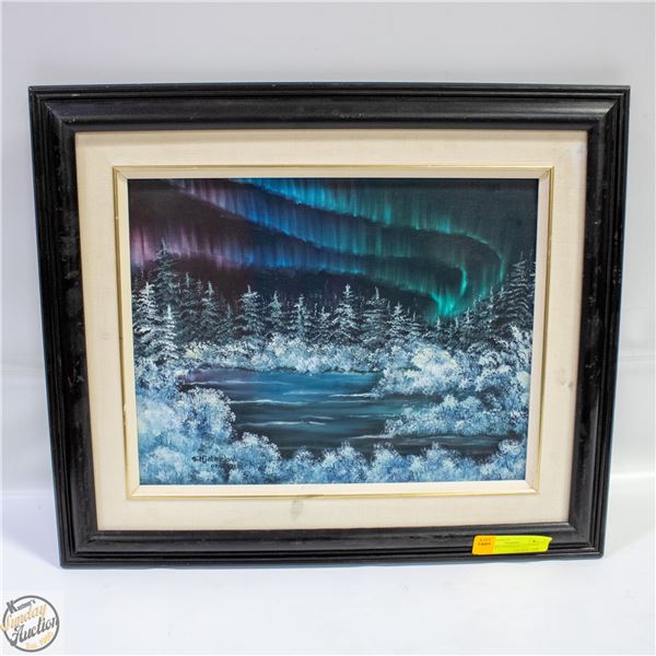 NORTHERN LIGHTS OIL PAINTING 20" X 17"