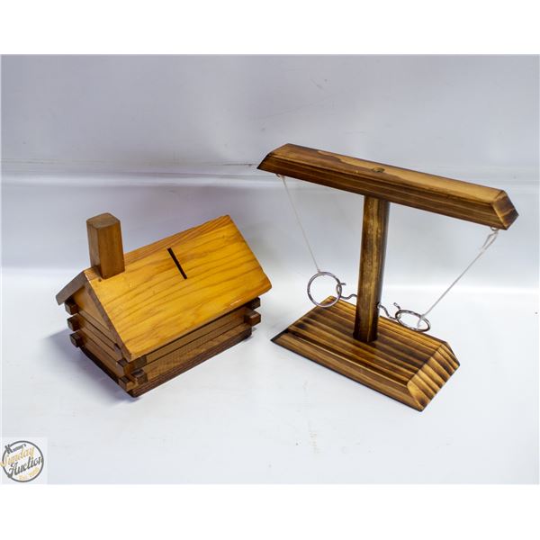 HANDMADE WOODEN COIN BANK WITH