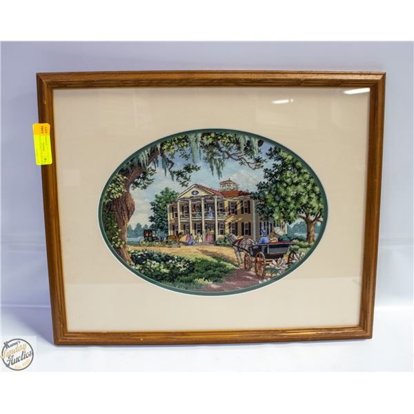 PETIT POINT FRAMED NEEDLEWORK 18.5" X 22.5"