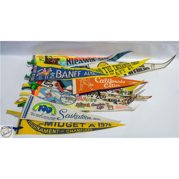 15 VINTAGE PENNANTS MOSTLY WESTERN CANADA