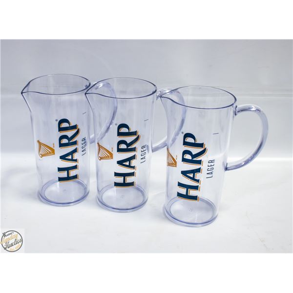 LOT OF 3 HARP LAGER BEER PITCHERS PLASTIC 8" HIGH