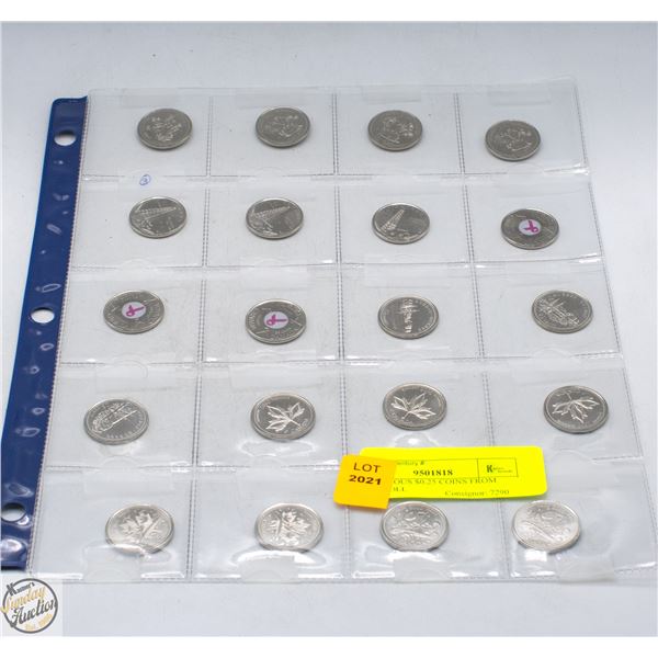 20 - VARIOUS $0.25 COINS FROM BANK ROLL