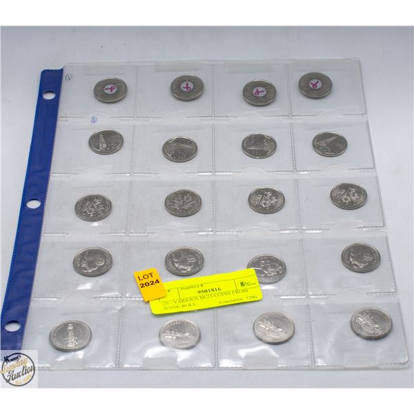 20 - VARIOUS $0.25 COINS FROM BANK ROLL