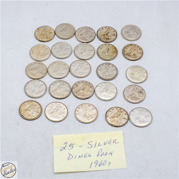 25 - VARIOUS 1960S SILVER DIMES