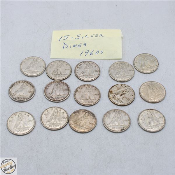 15 - VARIOUS 1960S SILVER DIMES