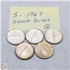 Image 1 : 5 - 1967 SILVER DIMES