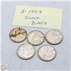 Image 1 : 5 - 1953 SILVER DIMES