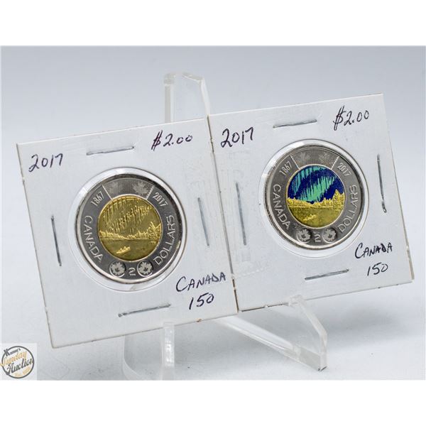 2X2017 CANADA 150 $2 COINS FROM BANK ROLLS