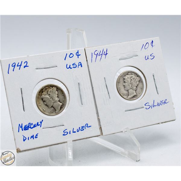 1942 & 1944 USA SILVER MERCURY DIMES
