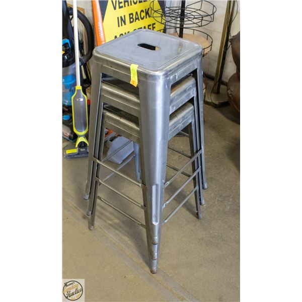 3 INDUSTRIAL METAL BAR STOOLS - STACKABLE