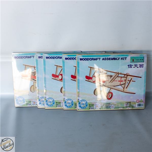 5 X WOODEN AIRPLANE MODEL KITS