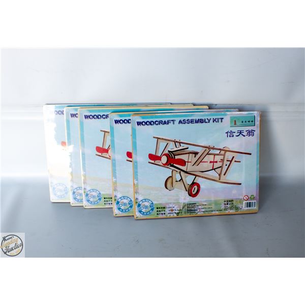 5 X WOODEN AIRPLANE MODEL KITS