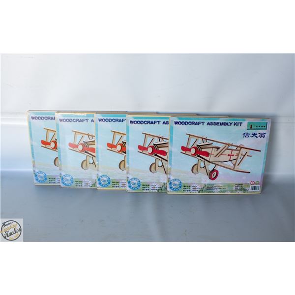 5 X WOODEN AIRPLANE MODEL KITS