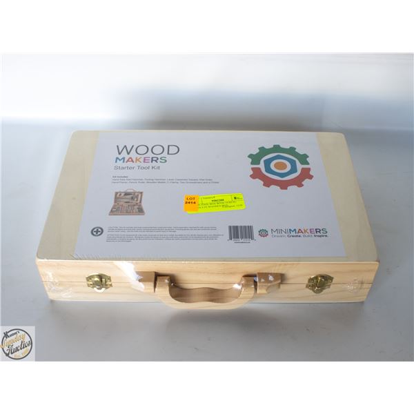 KIDS TOOL BOX WITH 16 REAL TOOLS IN WOODEN BOX