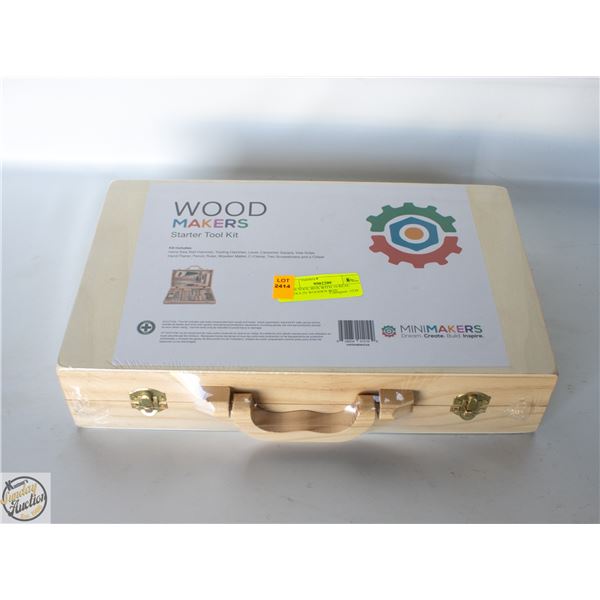 KIDS TOOL BOX WITH 16 REAL TOOLS IN WOODEN BOX
