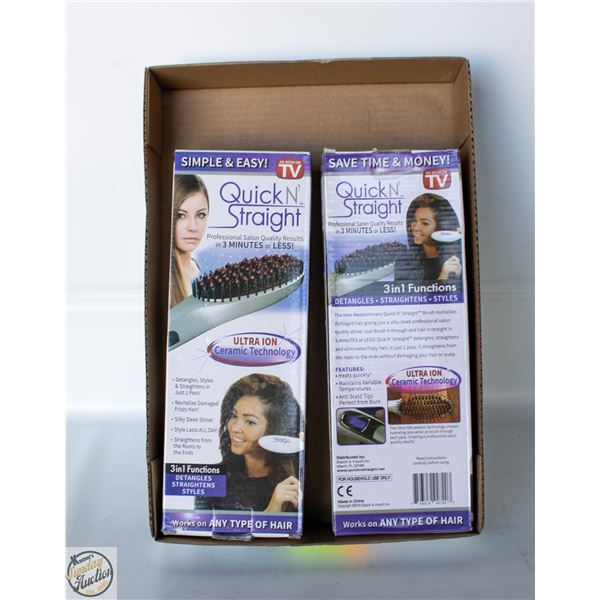 2 X QUICK AND STRAIGHT STRAIGHTER HAIR BRUSHES NEW