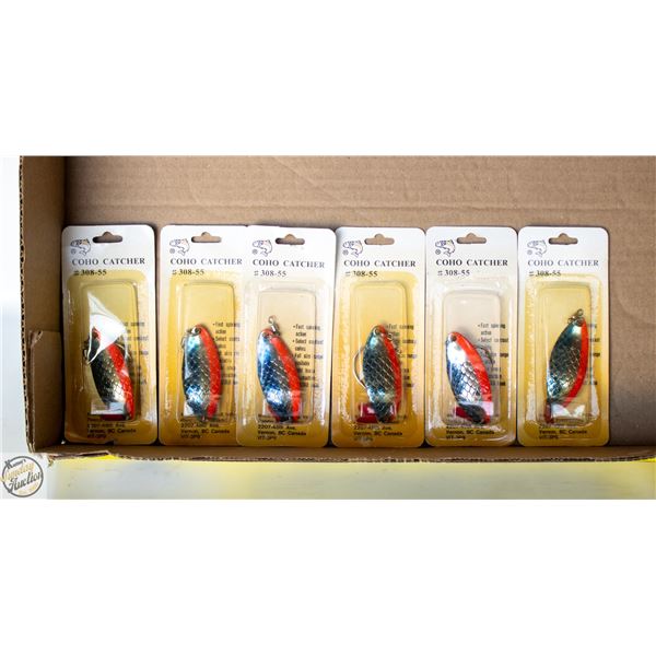 6 X COHO FISHING LURES BLUE/SILVER/RED SCALE