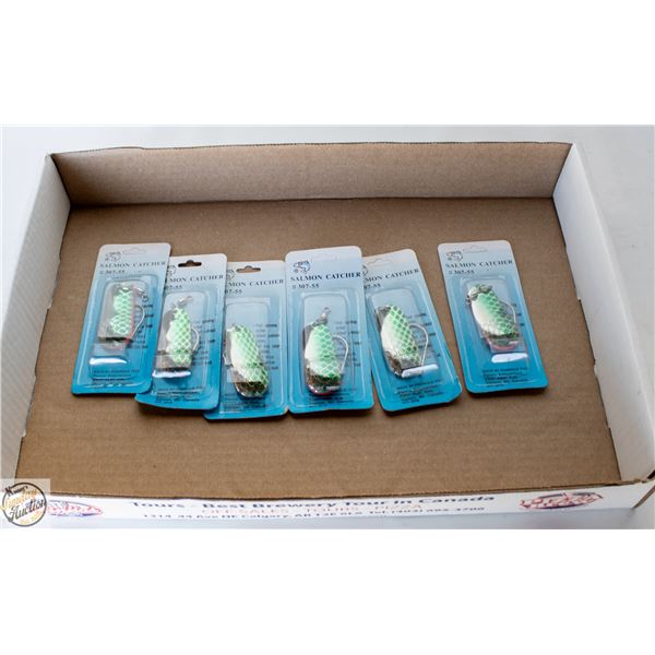 6 X SILVER/GREEN SCALE FISHING LURES
