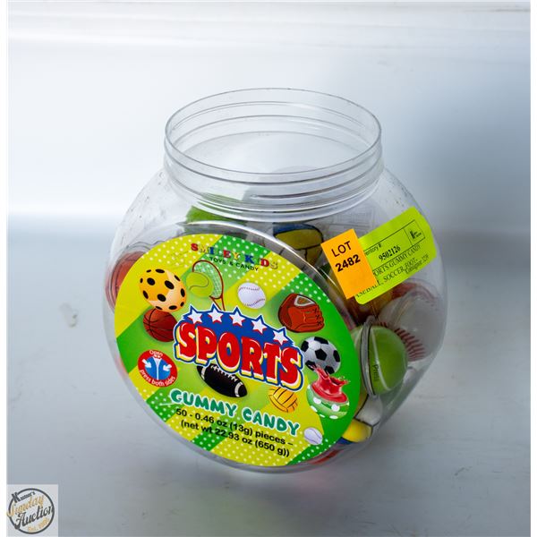 JAR OF SPORTS GUMMY CANDY BASEBALL, SOCCER, FOOT-