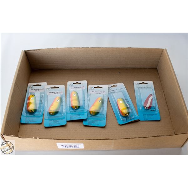 6 X SALMON/PIKE FISHING LURES ORANGE/YELLOW/GREEN