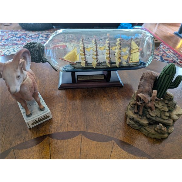 Ship in a Bottle and Ram Sheep Liquor Bottles