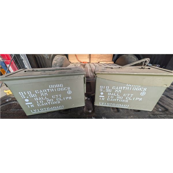 Two Green Metal Cartridge Boxes WW II