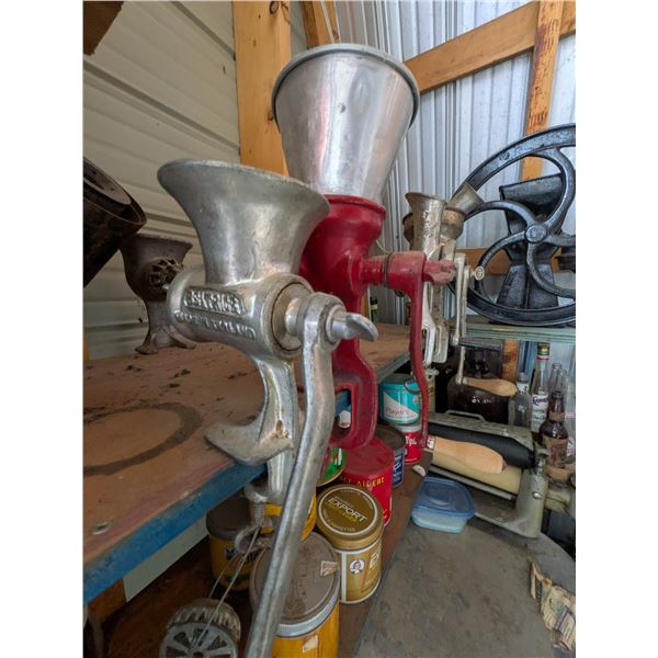 Two Meat Grinders (Red and Silver)