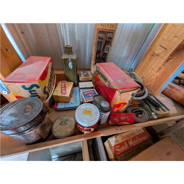 Vintage Sunlite Soap and Eleven Cans and Various Shop Supplies