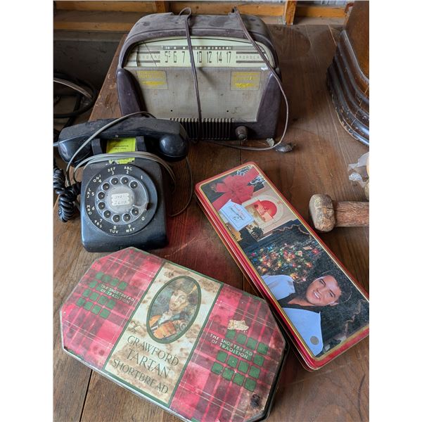 Desk Phone Clock Elvis Tin and a Pencil Box