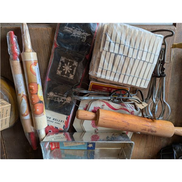 Clothes Pins Egg Beater (2) Hot Plate Rolling Pins Wall Bill Organizer