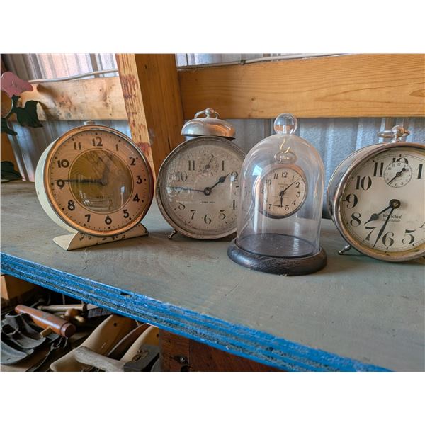 Three Alarm Clocks Westclox and One Westlock Pocket Watch