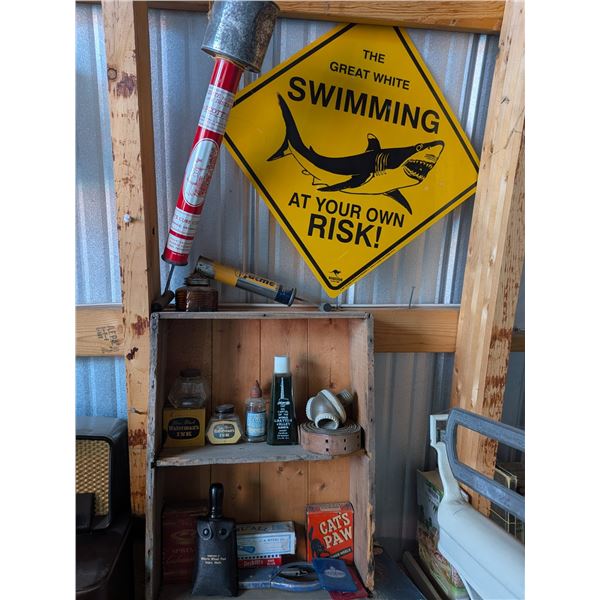 Shark Sign Bug Sprayers Shelf of Vintage Supplies