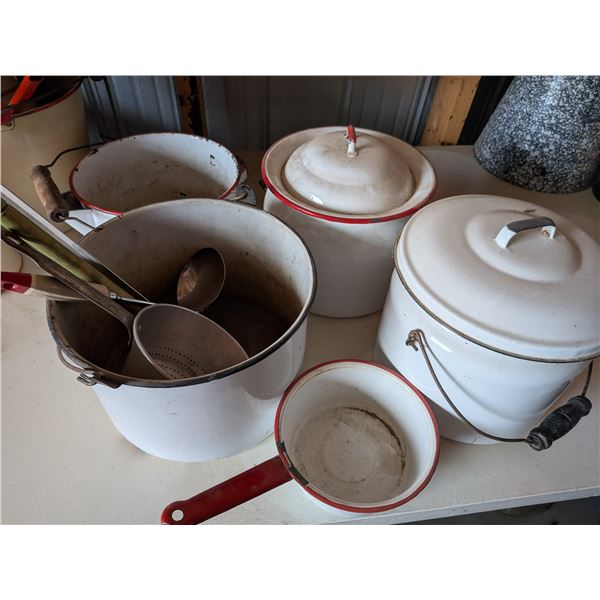 White and Red Enamel Cookware