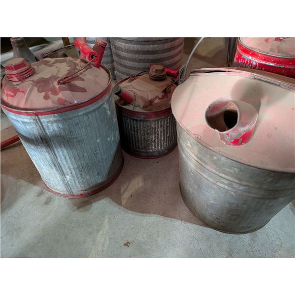 Two Gas Cans and One Bucket with Lid