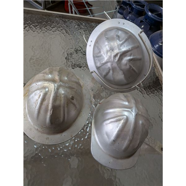 Three Aluminum Hard Hats