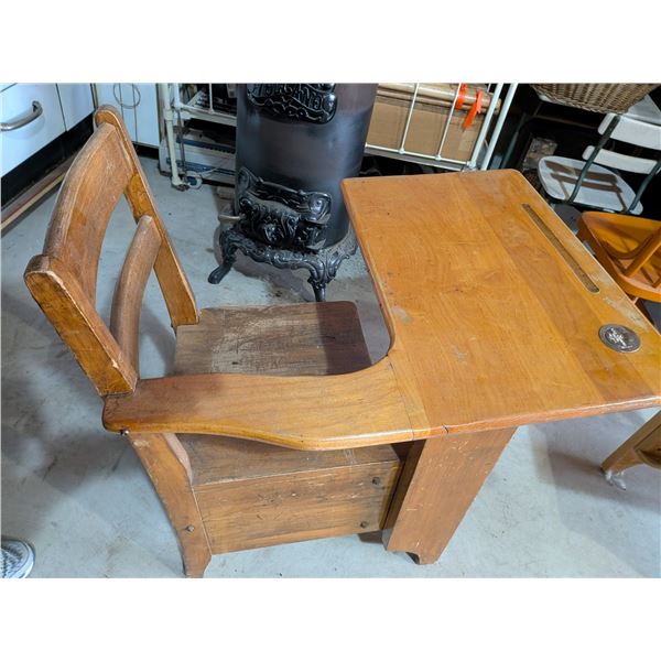 School Desk Wood with Ink Well