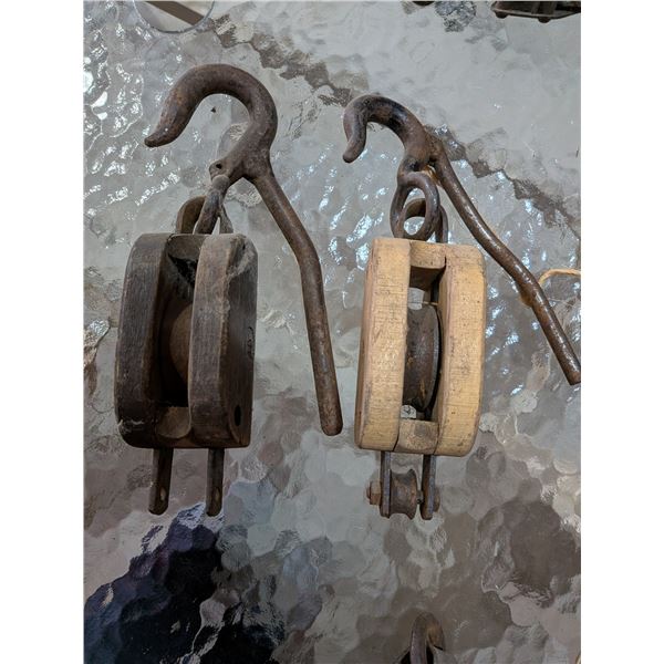 Two Snatch Blocks with Hooks