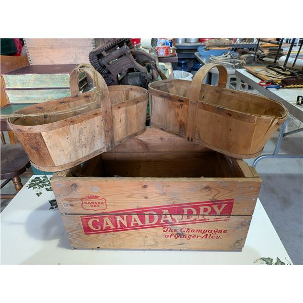 Canada Dry Wood Crate and Two Apple Baskets