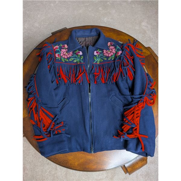 Hand Made Aboriginal Beaded Navy Jacket Men's XL