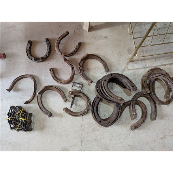Horse Shoes and Harness Parts in Apple Crate