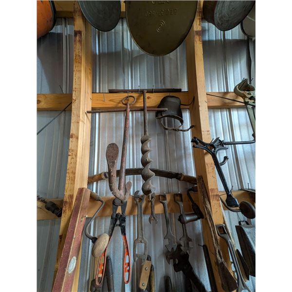 Eight Adjustable Pipe Wrenches Four Flat Wrenches Wood Level Two Bracing Bits Bolt Cutter Two Handed