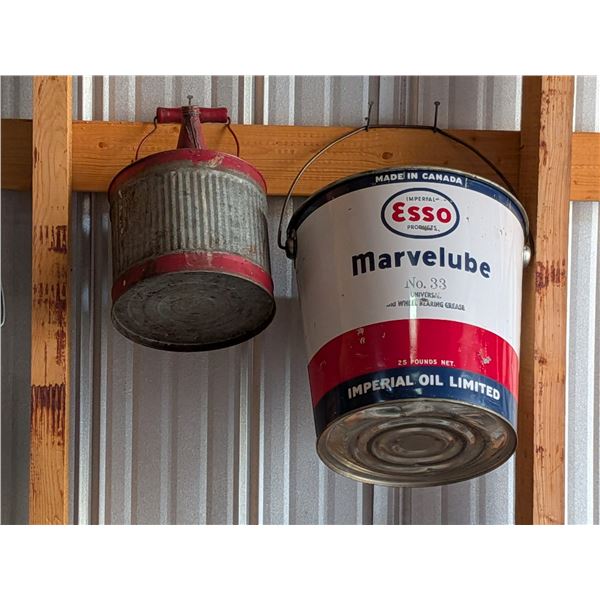 Imperial Esso Marvelube Wheel Bearing Grease Bucket and Gas Can