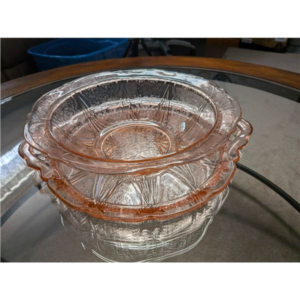 Pink 12" Depression Glass Serving Bowl and Plate