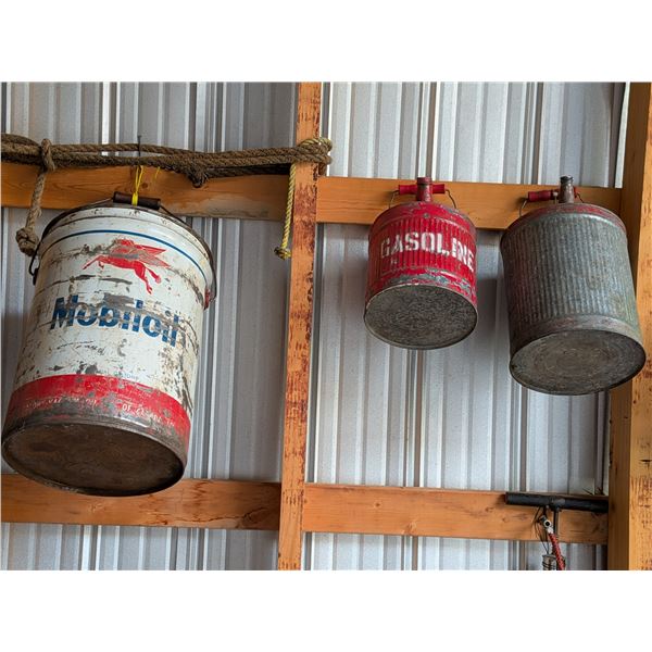 Mobiloil Pail and Two Gas Cans