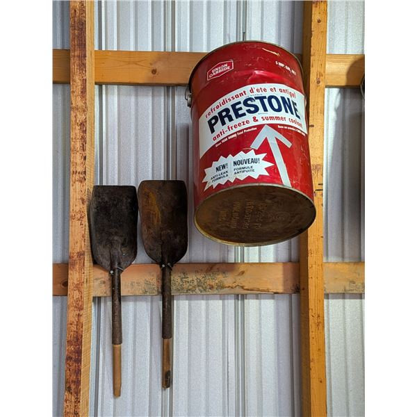 Prestone Pail Two Fire Place Shovels